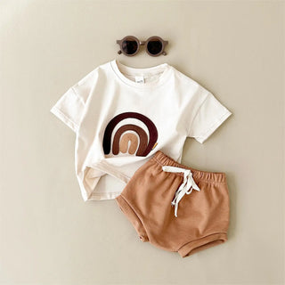 Rainbow Patchwork T-shirt Shorts Set