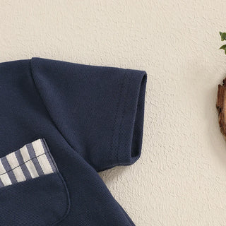 2024-10-09 Lioraitiin Toddler Baby Boy Summer Clothes Short Sleeve Pocket T-Shirt Stripe Drawstring Shorts Outfit - RYAN AND REMI