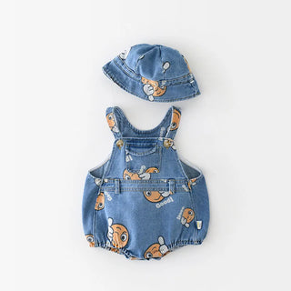Denim Emoji Romper and Hat Set - RYAN AND REMI