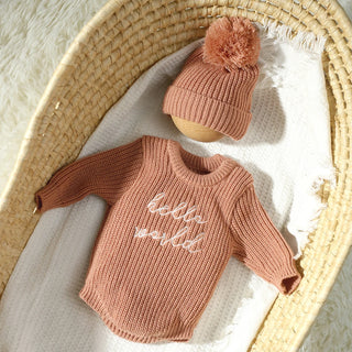 Newborn Hello World Knitted Bodysuit Set - RYAN AND REMI
