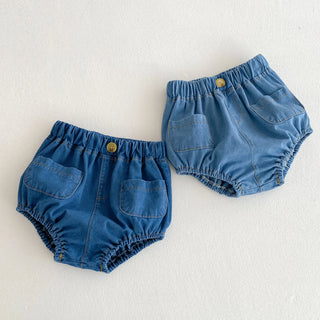 Baby Denim Bloomer Shorts Toddler Boys Girls Summer Shorts Pants with 2 Pockets Casual Children Shorts for 3m 6m 12m 24m 3t - RYAN AND REMI