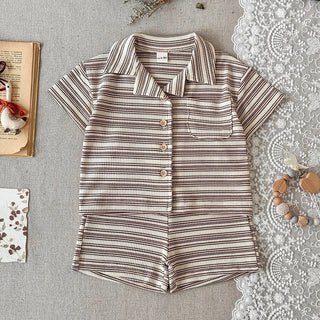 New Summer Children's Suit  Short Sleeve +Shorts Striped Boy Girl Child T-shirt  Suitable for babies aged 0-3 years old - RYAN AND REMI