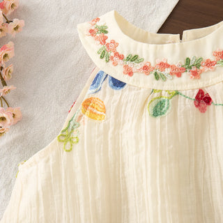 Baby Girl Dresses Summer Flower Embroidery Cotton Neck Girls Dresses Cute Girls Beach Dresses Baby Girl Clothes - RYAN AND REMI