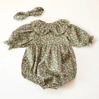 Floral Short Sleeve Romper With Bow - RYAN AND REMI
