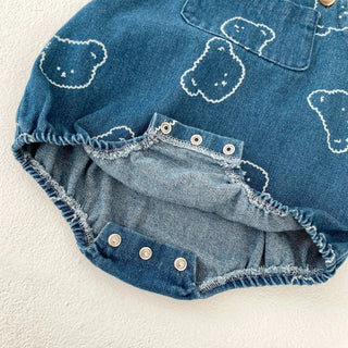 Bear Printed Denim Jumpsuit
