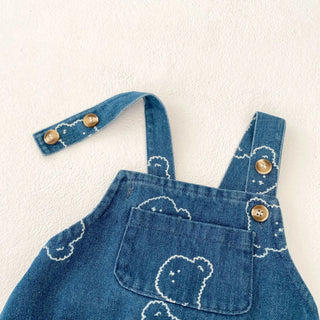 Bear Printed Denim Jumpsuit