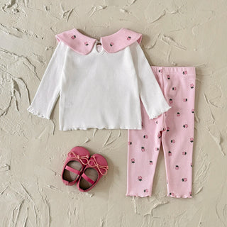 Toddler Boy Outfits Bow Collar Fruit Print Long Sleeve Sweatshirt Pink Pants Set Spring Fall Clothes Baby Girl Clothes - RYAN AND REMI