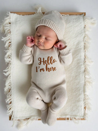 Ylsteed "Hello" Embroidery Newborn Photography Props Infant Romper Jumpsuit With Bow Hat Baby Coming Home Outfit Baby Photo-HD - RYAN AND REMI
