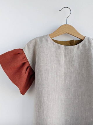 Colorblock Flare Sleeve Linen Dress - RYAN AND REMI