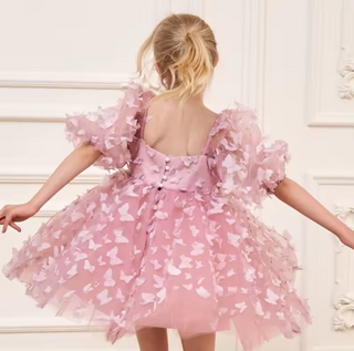 3D Butterfly Puff Sleeve Dress - RYAN AND REMI