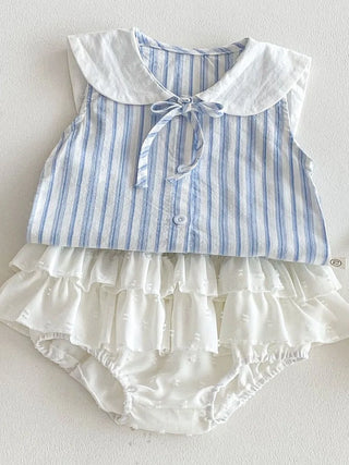 Striped Sleeveless Shirt Romper Set