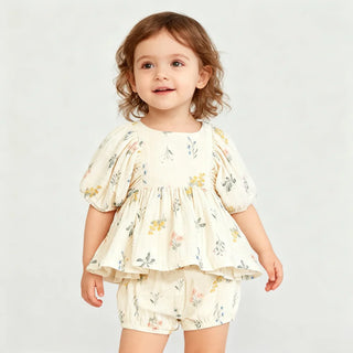 Cute Organic Cotton Clothes Suits for Newborn Spring Summer Printed Long Sleeve Top + Shorts Toddler Girl Outfits - RYAN AND REMI