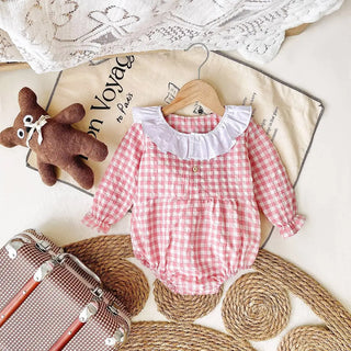 Round Collar Plaid Bodysuit - RYAN AND REMI