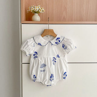 Embroidered Spode Blue Flower Romper