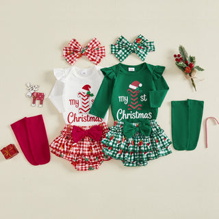 4 Pcs Christmas Romper Shorts Set