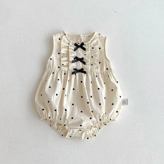 New Korean Japanese Polka Dot Newborn Baby Girl Romper Sleeveless Bow Infant Outfit Bodysuit 0-24M Loose Style Baby Jumpsuit - RYAN AND REMI