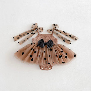 Lace Heart Puff Skirt Romper Dress