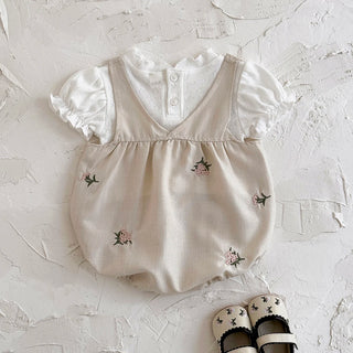 Autumn New Baby White Embroidered Flower Camisole Suit Two Piece Set Baby Bodysuits Newborn Baby Girl Clothes - RYAN AND REMI