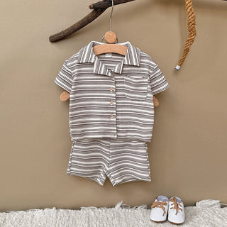 New Summer Children's Suit  Short Sleeve +Shorts Striped Boy Girl Child T-shirt  Suitable for babies aged 0-3 years old - RYAN AND REMI