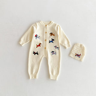 Knitted Dog Pattern Jumpsuit Set - RYAN AND REMI