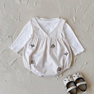 1-18 Months Baby Summer White Floral Triangle Crawling Suit White Long Sleeved Two-Piece Set - RYAN AND REMI