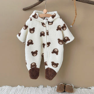 Plush Bear Head Footed Jumpsuit