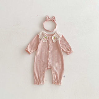 Knitted Strawberry Lace Jumpsuit Set