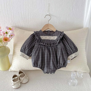 Retro Checkered Lace Detail Romper