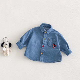 Children's Denim Shirt 2026 New Spring Boys' Fashionable Embroidered Penguin Shirt Baby Korean Version Spring Top - RYAN AND REMI
