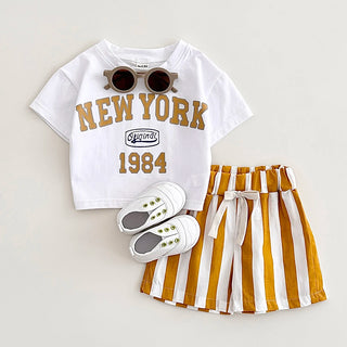 Summer New York Baby Boys Girls Clothing Set Short-Sleeved T-Shirt +Striped Shorts Newborn Baby Clothes Cotton 2Pcs Toddler 0-3Y - RYAN AND REMI