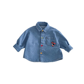 Children's Denim Shirt 2026 New Spring Boys' Fashionable Embroidered Penguin Shirt Baby Korean Version Spring Top - RYAN AND REMI