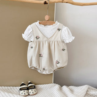 Autumn New Baby White Embroidered Flower Camisole Suit Two Piece Set Baby Bodysuits Newborn Baby Girl Clothes - RYAN AND REMI