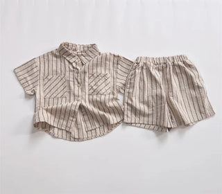 Boys Striped Cotton Linen Shorts Set - RYAN AND REMI