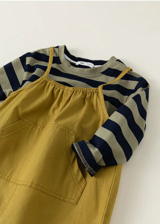 Striped T-Shirt Overalls Set - RYAN AND REMI