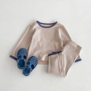 Contrast Waffle Loungewear Set - RYAN AND REMI
