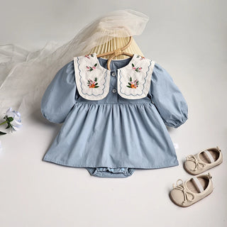 Flower Embroidery Collar Dress - RYAN AND REMI