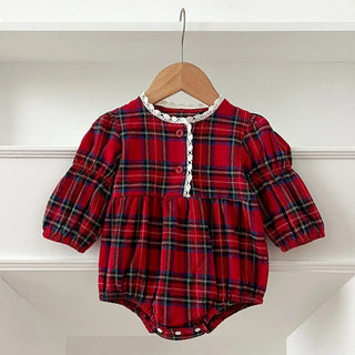 Round Neck Buffalo Plaid Romper