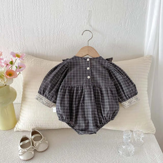 Retro Checkered Lace Detail Romper