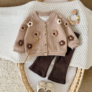 Flower Patch Cardigan Pants Set - RYAN AND REMI