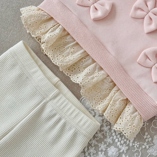 Bow Lace Hem Pants Set - RYAN AND REMI