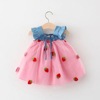 Mesh Denim Strawberry Dress - RYAN AND REMI