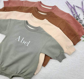 PERSONALIZED Embroidered Sweatshirt Romper - RYAN AND REMI