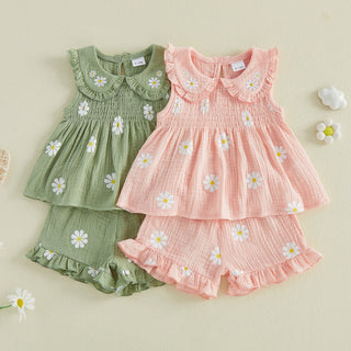 Daisy Print Doll Collar Shorts Set