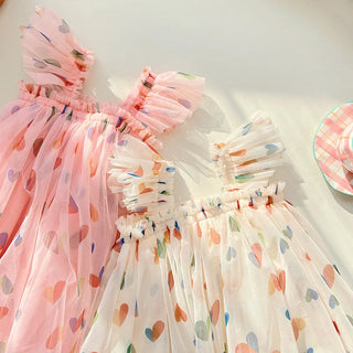 Heart Print Dress Tulle Dress