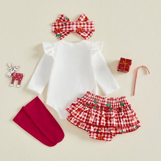 4 Pcs Christmas Romper Shorts Set