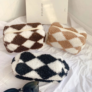 Checkered Plush Toiletry Bag - RYAN AND REMI