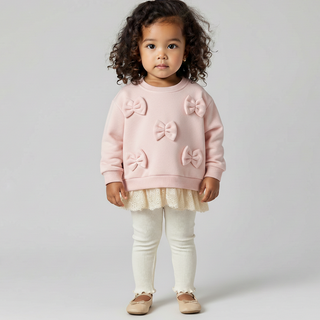 3D Bow Lace Hem Sweater Set - RYAN AND REMI